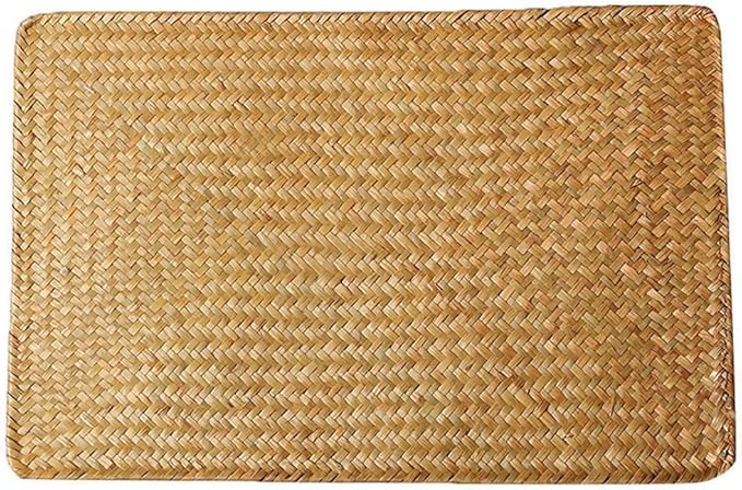 Natural Woven Rattan Rectangular Placemats for Dining Table, Set of 4