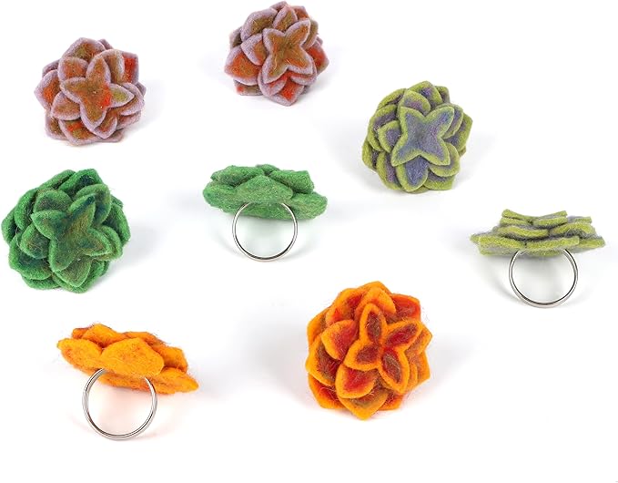 CLEENTABLE Wool Felt Napkin Ring Set of 8 - Elegant Flower Spring & Farmhouse Table Décor with Silver Electroplated Metal Alloy Base - Perfect for Banquet Table Decor & Daily Use (Multi)