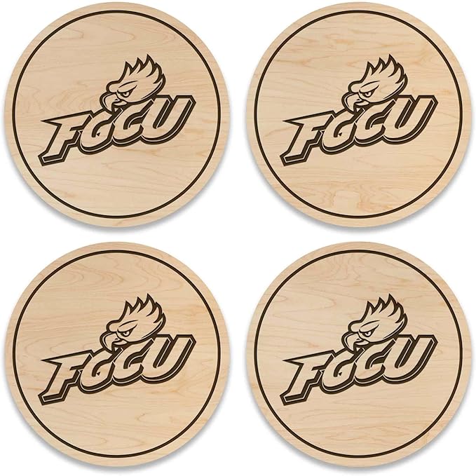 LazerEdge Florida Gulf Coast Eagles Wooden Coaster Set - Maple Wood - Officially Licensed Product - 4-Pack
