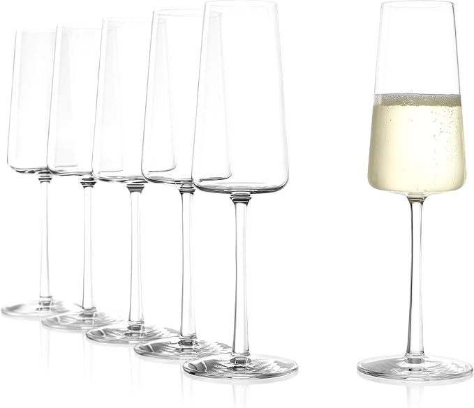 Stölzle Lausitz Champagne Glasses Power 6-Piece Set 240ml – Elegant Flutes Ideal for Prosecco & Sparkling Wine – Crystal Champagne Glasses – Dishwasher- & Shockproof
