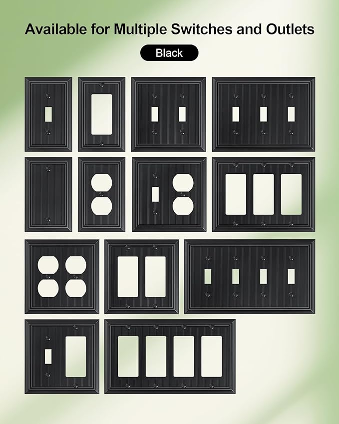 6-Pack Classic Beadboard Single Toggle Light Switch Cover Plate, Durable Natural Bamboo Fiber Decorative Switch Plate Covers, Matte Black 1 Gang Wall Plate
