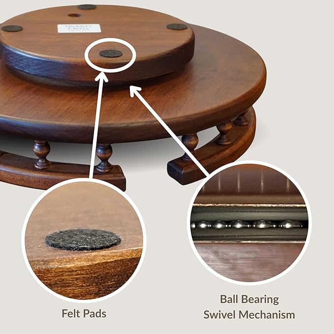 DutchCrafters Solid Wood Lazy Susan Turntable, Rotating Spice Organizer for Kitchen Counter, Dining Table - Amish American Made in USA (Cherry Wood, Michael's Cherry Stain, 12" with Rail)