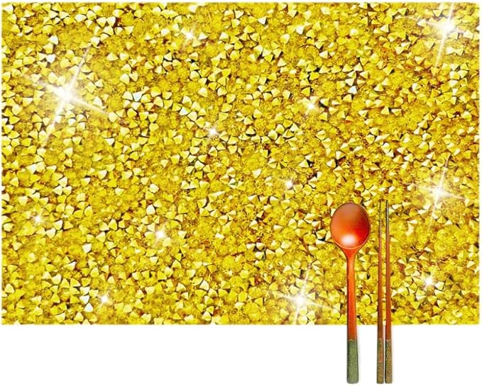 Gold Placemats Gold Heat Resistant Mat Square Placemats Trivets Rhinestone Decor Place Mat Crushed Diamond Decor Bling Sparkly Mat Set of 1