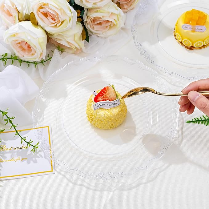DaYammi 60PCS Clear Plastic Plates, Heavy Duty Clear Disposable Plates Premium 10inch Dinner Plates Hard Plastic Plates Disposable for Party Wedding Bridal Shower