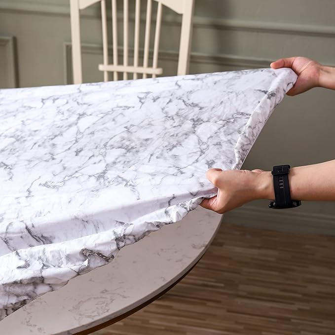 Walrus Round Vinyl Fitted Tablecloth with Flannel Backing Elastic Edge Design Table Cover Waterproof Oil-Proof PVC Table Cloth Stain-Resistant Best for 45"-56" Round