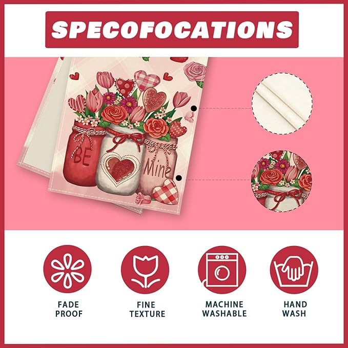 XCHI Roses Flowers Love Hearts Vase Valentine’s Day Table Runner Table Decoration for Party Home Kitchen Dining Dinner Holiday Decor 13x90 Inch