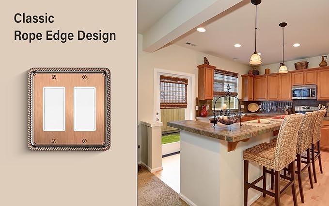 Henne Bery Rope Edge Decorative Wall Plate Switch Plate Outlet Cover (Double Decorator, Antique Copper)