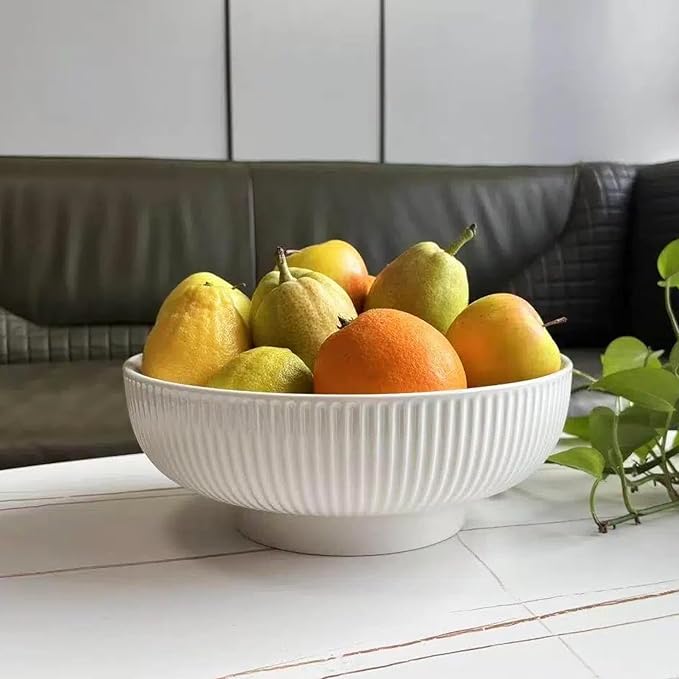 Ceramic Fruit Bowl,10.5" Decorative Bowl, White Fruit Bowl for Kitchen Counter, Purse Bowl, Key Bowl, Kitchen Island Décor, Centerpiece for Dining Table (White)