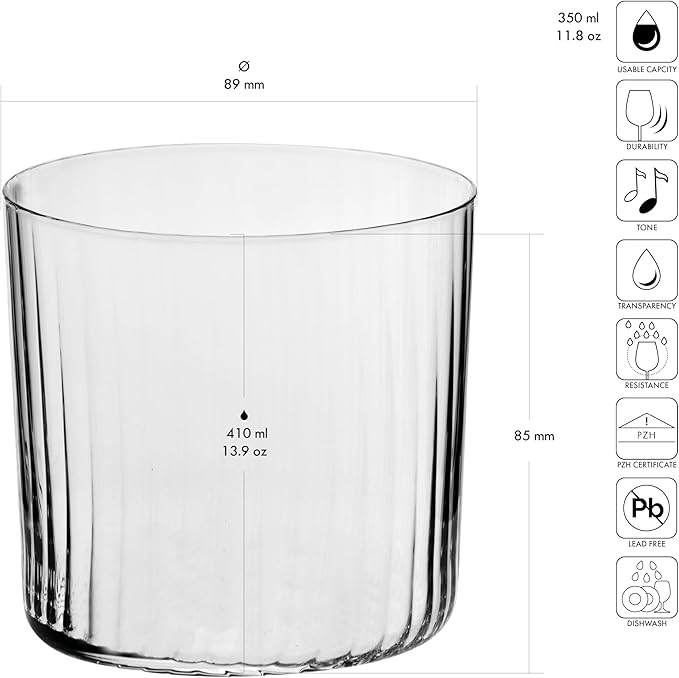 Krosno Textured Wavy Cider Glasses, Set of 6, 13,86 Fl. OZ, Mixology Lumi Collection, Water, Juice and Cold Drinks, For Everyday Use, Dishwasher Safe, Made in Europe