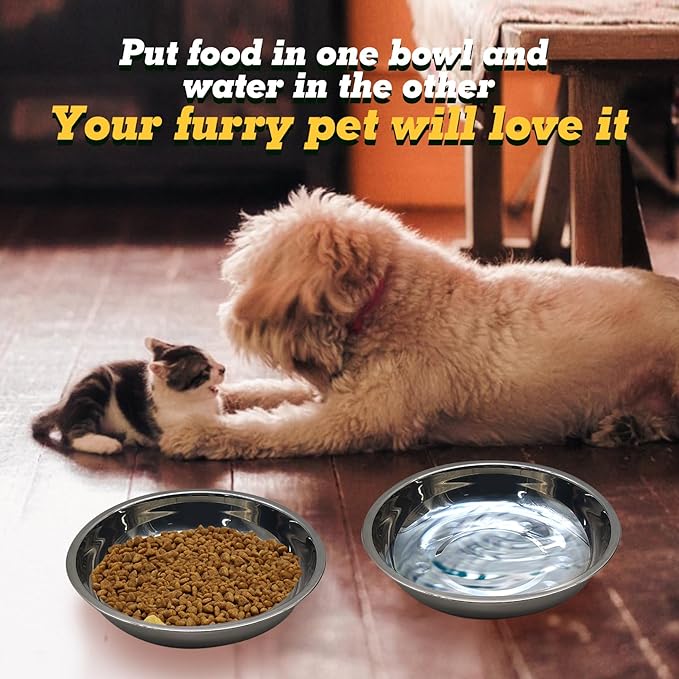 Hamiledyi 24 Pcs Stainless Steel Cat Bowls Shallow Metal Pet Dishes Cat Food Feeding Plates Replacement Whisker Fatigue Kitten Food Bowl for Dogs Cats and Other Small Animals (5.40 Inch Diameter)