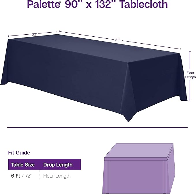 Gee Di Moda Rectangle Tablecloth - 90 x 132 Inch Royal Blue Table Cloth for 6 Foot Tables with Floor-Length Drop - Heavy Duty Washable Fabric for Holiday Party, Dinner, Weddings & Baby Shower