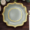 50 Pack 10" Sage Green/Gold Scallop Rim Dinner Plates, Disposable Round Paper Party Plates 300 GSM for Festive Table Decoration