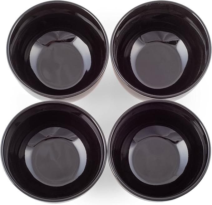 Elanze Designs Bistro Glossy Ceramic 4 inch Cute and Small Dessert Bowls Set of 4 - Perfect for Everyday uses from Snacks, Ice Cream, Candy and Treats, Black