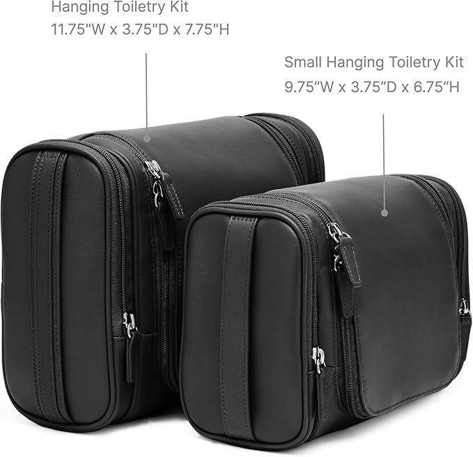 Leatherology Premium Espresso Small Hanging Toiletry Kit – Compact Leather Travel Organizer with Interior Zip Pockets, Mesh Pouches & Hanger | Full-Grain Leather Toiletry Bag for Men & Women