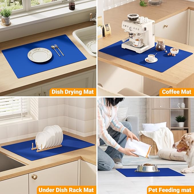 2-Pack Extra Thick Silicone Counter Mats - 24”x16” Large Heat Resistant Kitchen Countertop Protector, Non-Slip Hot Pad Trivet for Air Fryer, Hot Pots & Pans, Coffee Maker(Blue)