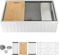 Sarlai 33 White Farmhouse Kitchen Sink - 33x20 Inch Farm Kitchen Sink Reversible Design Ledge Workstation White Ceramic Porcelain Fireclay Farmer Sinks 10" Inch Deep Single Bowl Basin