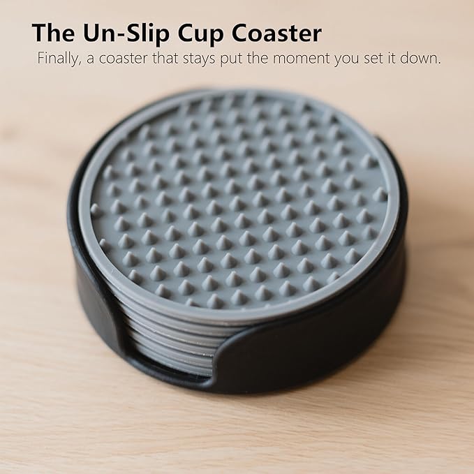 Ortarco 6 Pack Drink Coasters with Holder, Silicone Cup Mat for Hot or Cold Drinks, Non-Slip, Non-Stick