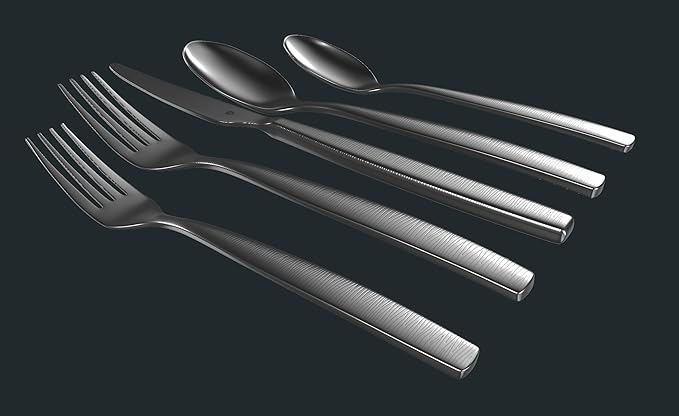 Engraved Silverware Set for 12 | 18/10 Stainless Steel Flatware with Mirror Finish and Engraved Handles | Heavy-Duty, Dishwasher Safe, Built to Last (60-Piece, Mezzano Engraved)