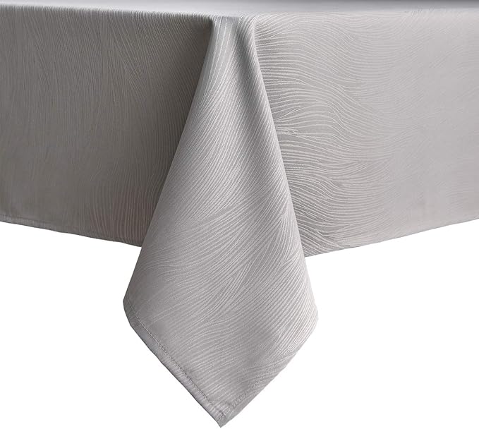 maxmill Jacquard Tablecloth Swirl Design Spillproof Wrinkle Free Heavy Weight Soft Table Cloth Decorative Fabric Table Cover for Outdoor and Indoor Use Square 70 x 70 Inch Light Gray