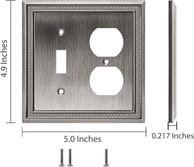 Henne Bery Sunken Pearls Heavy Duty Decorative Wall Plate Switch Plate Outlet Cover (Toggle/Duplex, Heirloom Silver)