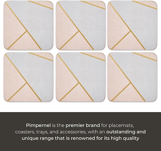 Pimpernel Urban Chic Collection Coasters | Set of 6 | Cork Backed Board | Heat and Stain Resistant | Drinks Coaster for Tabletop Protection | Measures 4” x 4”