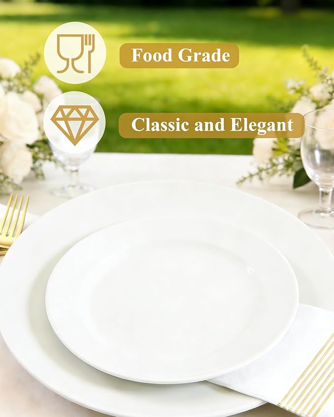 Quatish 60 Pcs White Disposable Plastic Plates for Party,Wedding Plate Includes 30 Pes 10.25 Inch 30 Pes 7.5 Inch Heavy Duty Dinner & Dessert Plates, Perfect for Festivals,Picnics