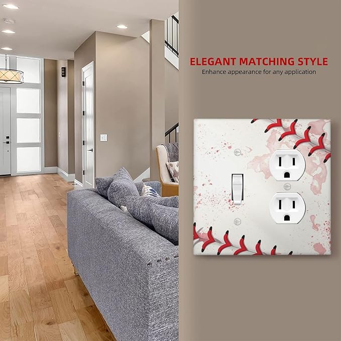 Light Switch Cover Plate Baseball Sports Ball Game 2 Gang Decorative Switch Plates 1 Toggle Duplex Combo Outlet Covers GFCI Wall Plates for Bathroom Bedroom Decor