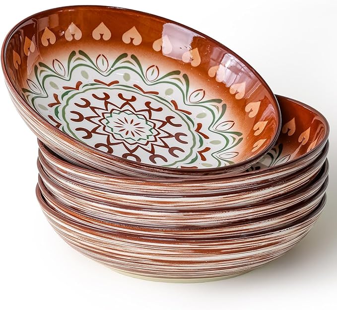 Yeacccng Pasta Bowls Set of 6, 35 Oz Ceramic Large Salad Bowl, 8.5 Inch Colorful Serving Bowls for Kitchen, Dishwasher & Microwave Safe, Scratch-Resistant, Lead-Free (Brown*6)