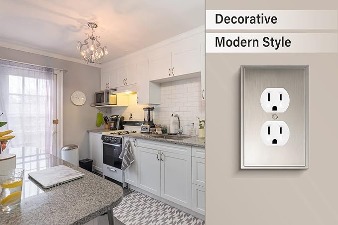 Henne Bery Soft Modern Decorative Wall Plate Switch Plate Outlet Cover (Single Duplex 3PK, Satin Nickel)