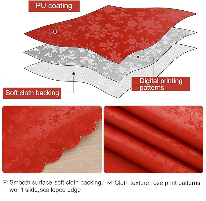 Smiry Rectangle Table Cloth, Waterproof Heavy Duty Vinyl Tablecloths, Wipeable Washable Table Cover for Kitchen and Dining Room (Red, 70" X 120")