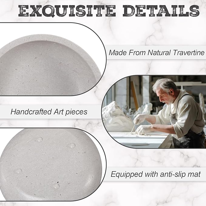 LemonRoad Travertine Decorative Bowl 7.8"x 2" Marble Round Stone Bowl for Entryway Key, Fruit, Kitchen Counter, Dining Table Centerpiece, Office Decor (Grey)