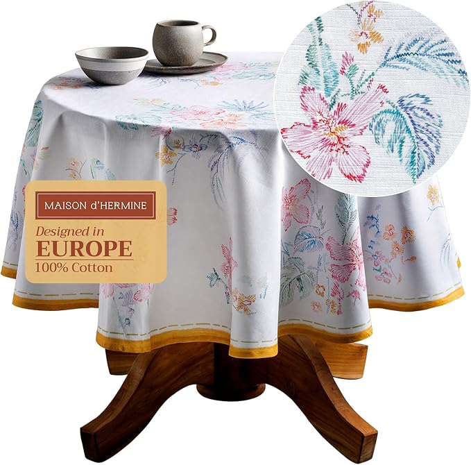 Maison d' Hermine Table Cloth Round Table 100% Cotton 69 Round Inches Tablecloth Reusable Decorative for Dining Room Farmhouse Home Valentines Day Decorations Spring Summer - Paradise Island