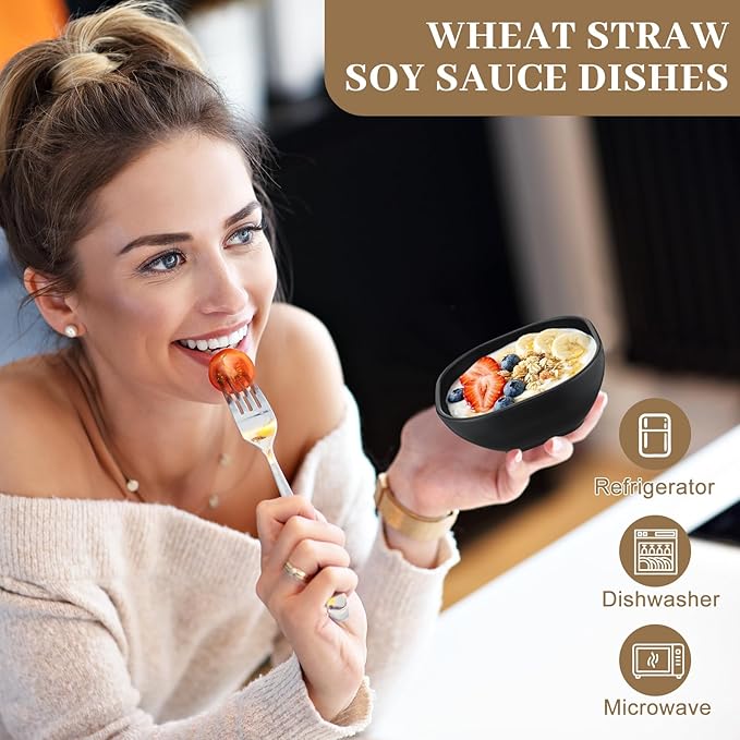 Gejoy 50 Pcs Wheat Straw Dipping Saucers Bowls 4.5 oz Unbreakable Small Soy Sauce Dishes Mini Prep Cups Dessert Snack Bowls Microwave Dishwasher Safe for Side Dish, Snacks, BBQ, Ketchup(Black)