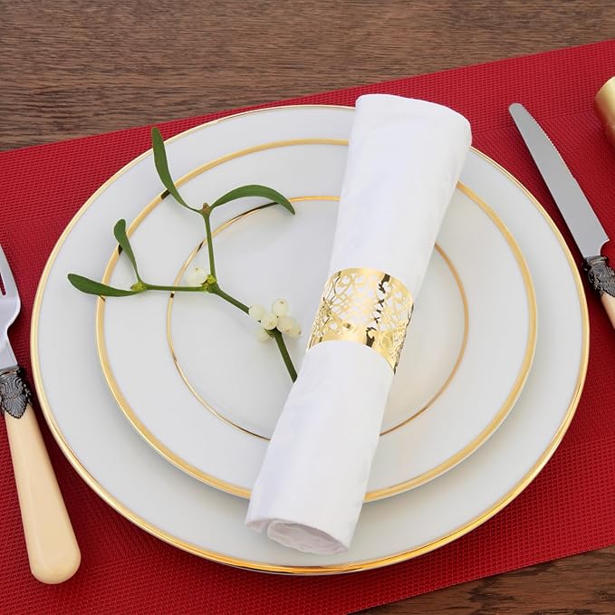 uxcell 100Pcs Napkin Rings Laser Cut Foil Paper, Napkin Holder Hollow Napkin Bands for Weddings Party Serviette Table Decoration Restaurant (White, 5.3 x 1.6)