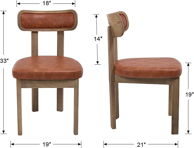 Brown Dining Chairs Set of 6, Mid Century Modern Leather Dining Room Chairs with Curved Back, Armless Kitchen Chairs for Living Room/Restaurant/Balcony/Bedroom/Home Desk/Task