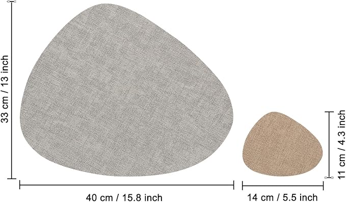 Placemats and Coasters, Washable Placemats Round Faux Leather Wipeable Place Mats Non Slip Heat Resistant Indoor Outdoor Table Mats (Set of 6, Light Gray Beige)