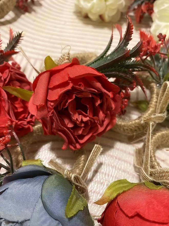 Floral Napkin Rings Set of 6,Rustic Rose Napkin Rings Flower Dinner Napkin Holder for Table Decoration(26#RED)