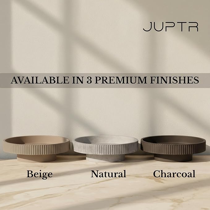 JUPTR 12” Fluted Concrete Fruit Bowl – Heavyweight Pedestal Decorative Bowl for Table Centerpiece, Entryway Catch-All & Modern Home Décor (Charcoal)