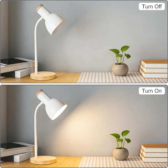 WLHONG LED Desk Lamp, Modern Table Lamps 3 Color Modes, Eye-Caring Reading Light, Desk Light with Adjustable Flexible Gooseneck, Study Lamp for Kids Audlt Bedside Dorm Room Essentials (White)