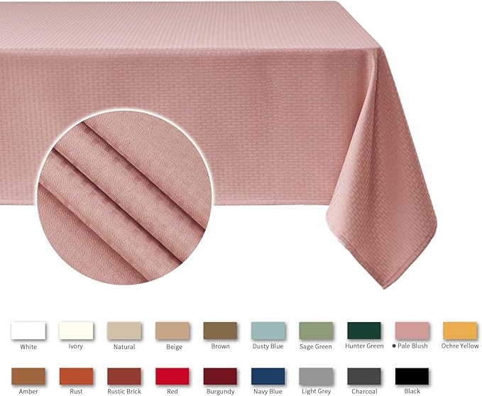 maxmill Square Jacquard Tablecloth Waterproof Spillproof Wrinkle Resistant Soft Weaved Design Table Cloth for Dinner and Party Washable Fabric Cover, Indoor Outdoor Use, 60 x 60 Inch, Pale Blush