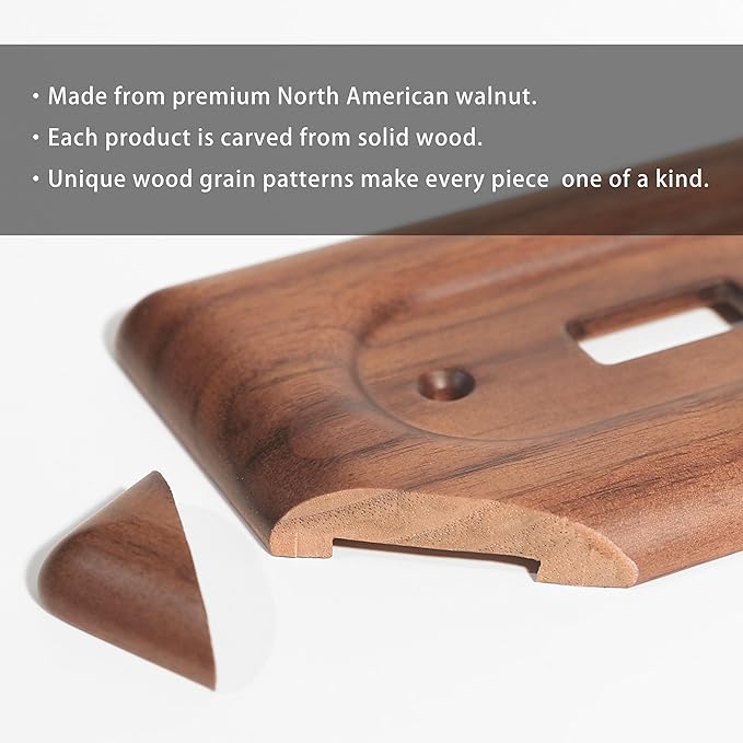 Gloss Finish Blank Wall Plate Solid Wood 1-Gang Cover Plate in Premium North American Walnut