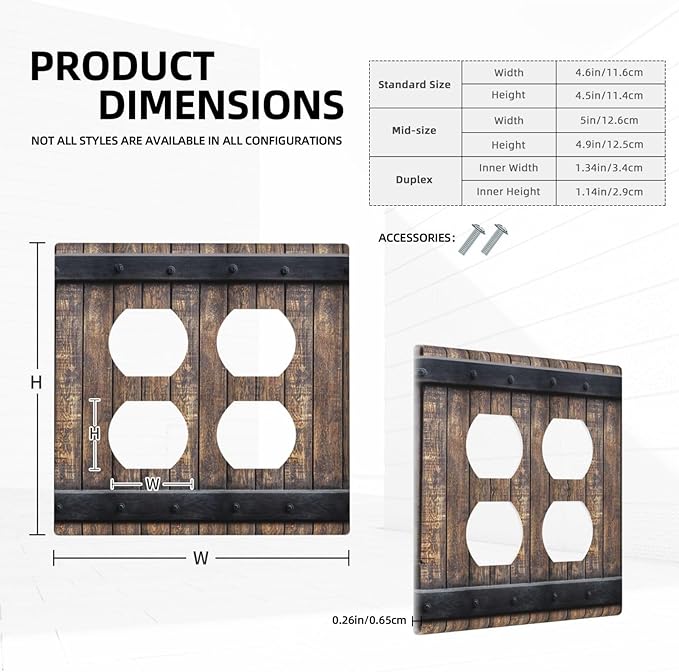 Light Switch Cover Rustic Barn Door Vintage Country Wood Board 2 Gang Decorative SwitchPlates Double Duplex Wall Plates Switch Plates and Outlet Covers for Farmhouse Cabin Decor