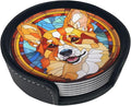 Drink Coaster Set of 6, Corgi Dog Mom Lover Gift,Leather Drink Coasters with Holder,6 Pack Cup/Bar/Drink Coasters for Table/Drinks/Coffee Protection Housewarming Gift