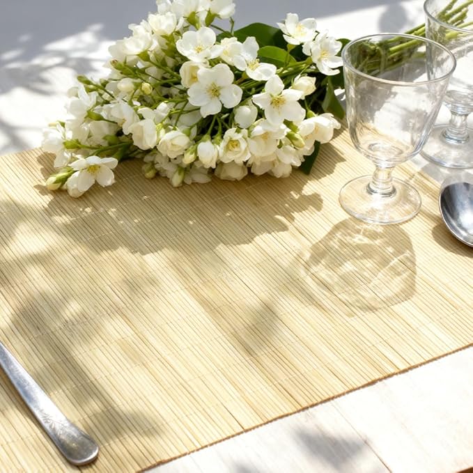 8-Pack Bamboo Placemats,Woven Heat-Resistant Rectangular Table Mats, Natural Rectangular Dining Place Mats, Rustic Japanese Style Plate Mats for Indoor Dining, Kitchen and Party Use, Beige
