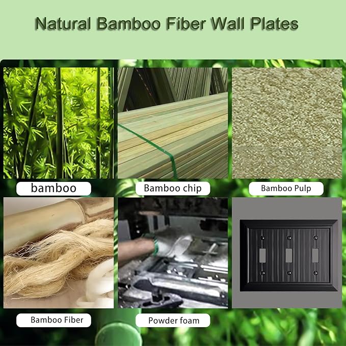 Beadboard Outlet Covers Wall Plates, Bamboo Fiber Light Switch Covers, Natural Material Electric Receptacle Decorative Switch Plate Outlet Cover Matte Black (3 Gang Toggle 1 Pack)