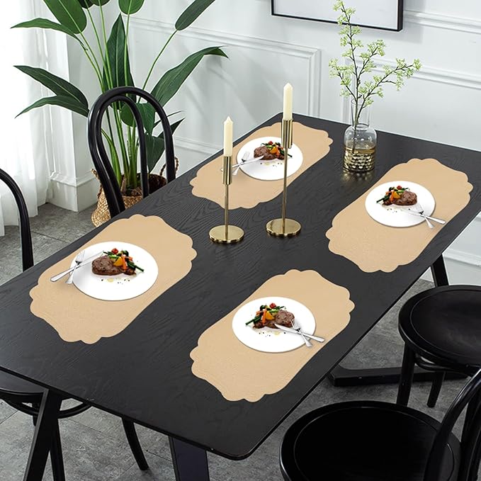 XINYUN Gold Placemats Set of 6 for Dining Table Thin Faux Leather Placemat Lightweight Wipeable Non Slip Anti Oil Place Mat Washable Decorate Easy Storage Eco-Friendly Table Mats Patio Placemats