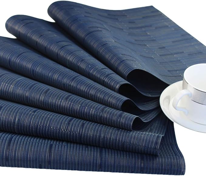 Plastic Placemats,Non Slip Washable Placemats for Dining Table Wipe Clean Table Mats Set of 6 (Navy Blue)