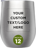 Custom Stemless Wine Glass Tumblers with Lids by Largo 11 oz. Set of 12, Personalized Bulk Pack - Perfect for Wine, Cocktails, Other Hot & Cold Beverages - Silver