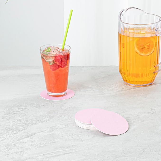 Restaurantware Paper Coasters 1000 Pack of 3.5 Inch Disposable Beverage Coasters Absorbent for Hot and Cold Drinks Pink Coffee Cup Essentials for Table Decor, Kitchen, Home Patio or Living Room