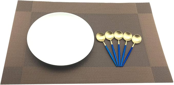 Gugrida Vinyl Brown Placemats Heat Resistant Dining Table Mats Non-Slip Washable Place Mats Set of 6 （Brown）
